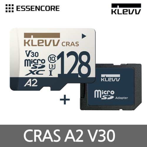 [에센코어] MicroSDHC/XC, Class10, KLEVV CRAS, UHS-I(U3), V30 A2 MicroSDXC 128GB [SD어댑터포함]